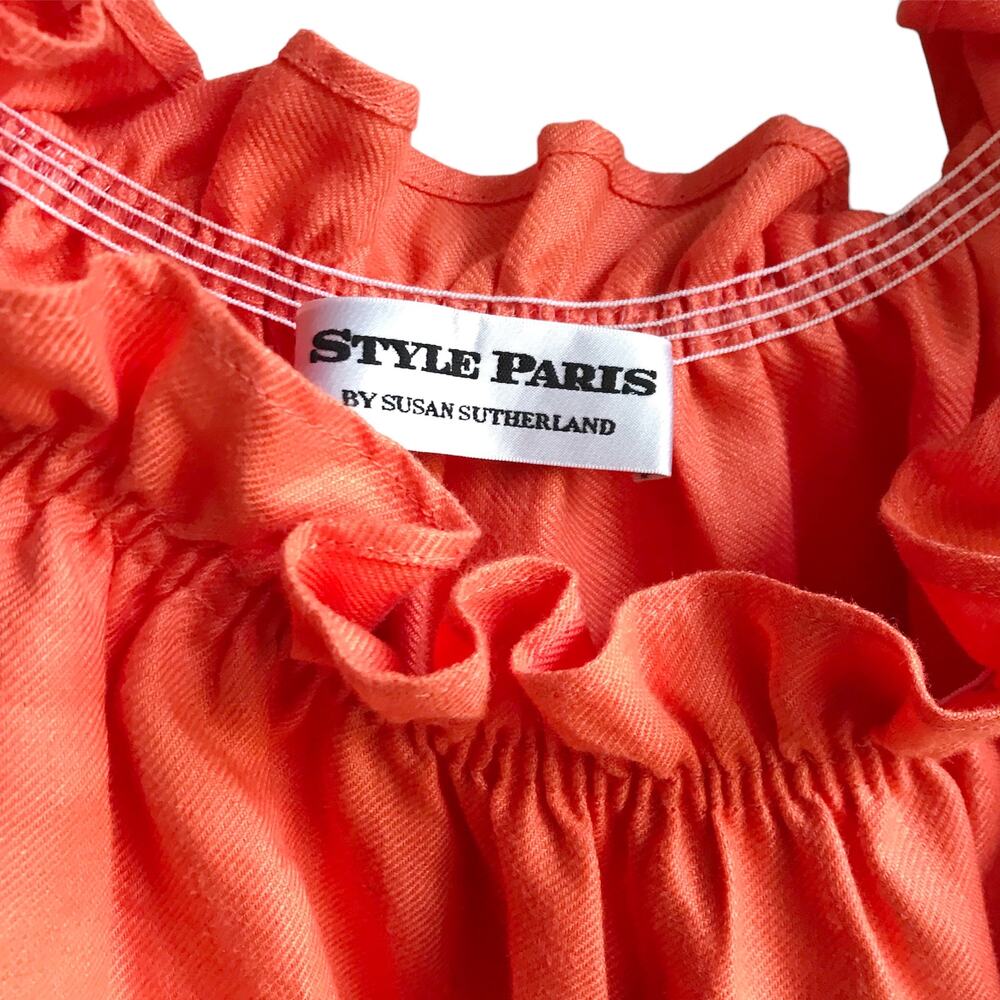 Paris Susan Sutherland Linen Blouse XL Coral Embroidered - Picture 3 of 16